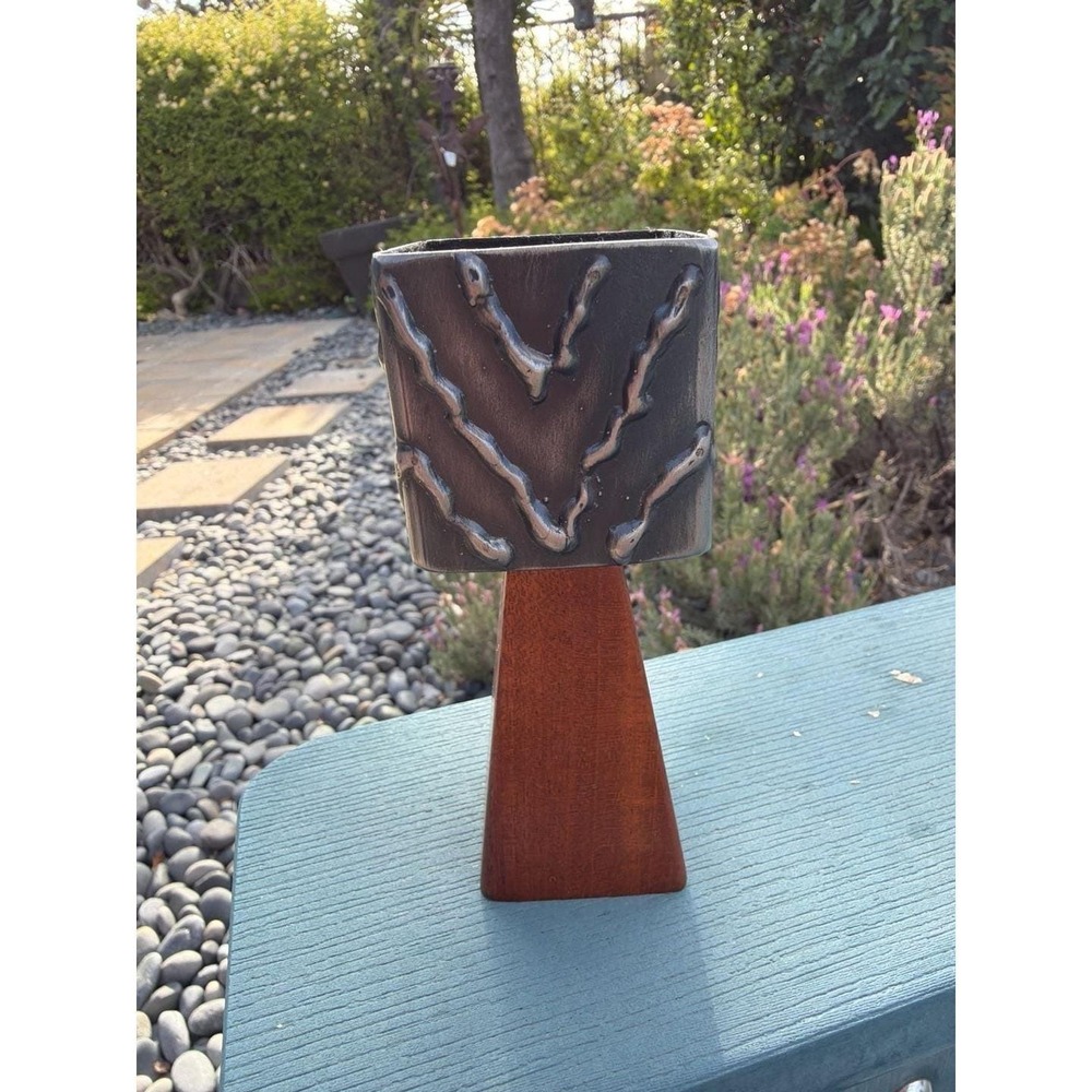 Vintage‎ Brutalist Metal Desk Vessel Signed P IHM R IHM Mid Century Artisan 5"